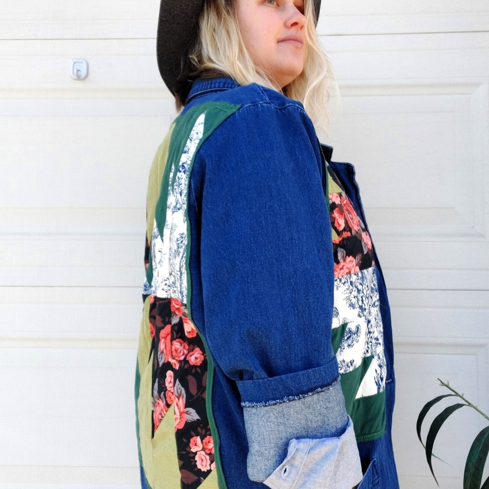 Upcycled Chic Patchwork Denim Jacket Oversized Co… - image 3